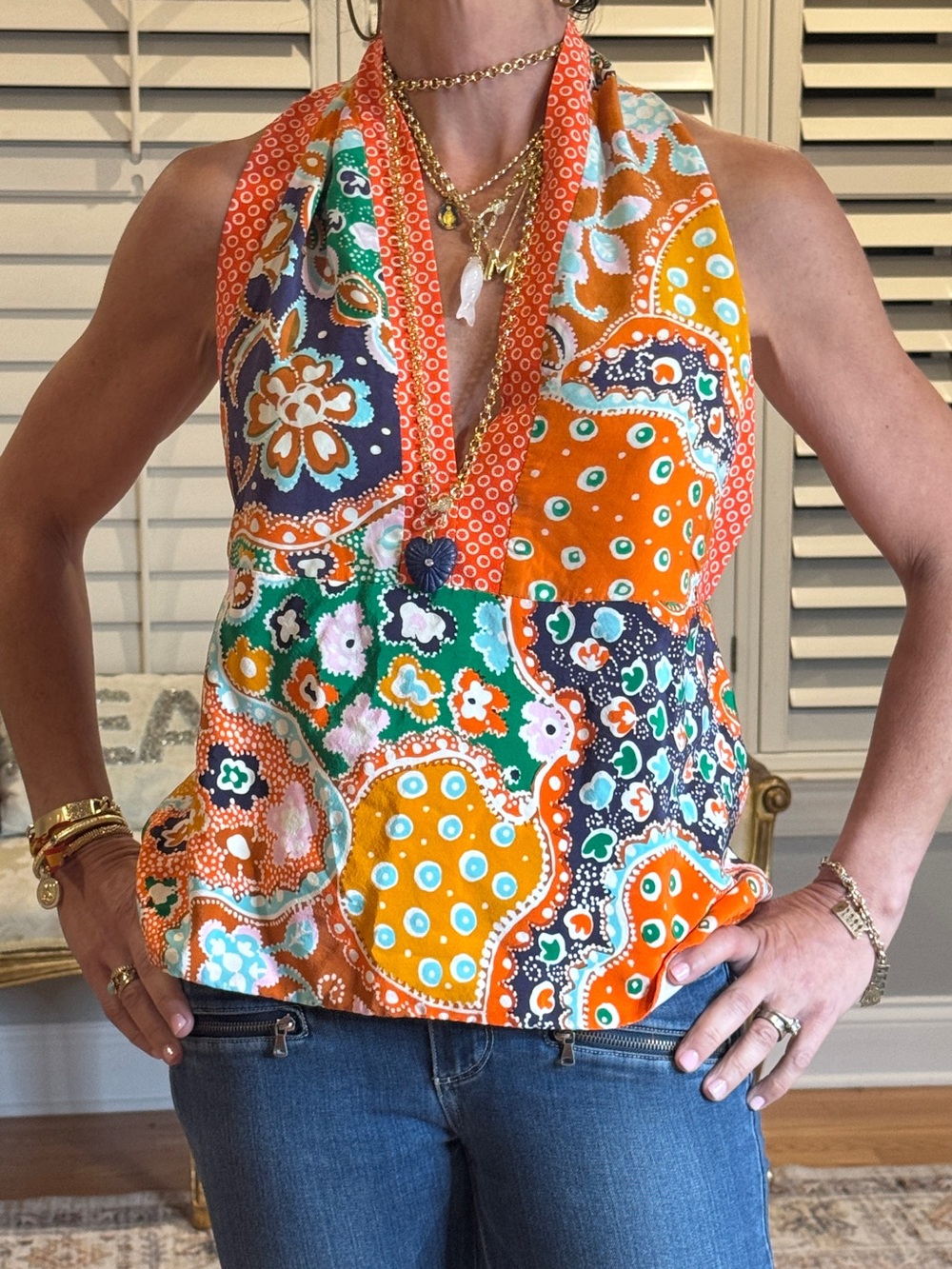 Alice & Trixie 100% Silk Patchwork Paisley Halter Top USA